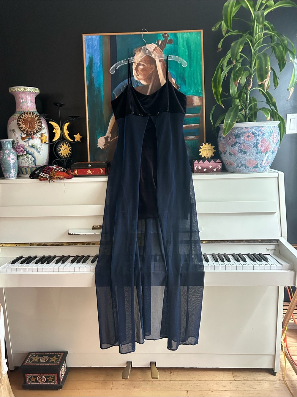 Vintage Jessica Black Velvet Sheer Mesh Maxi Dress Size 16 Made in Canada